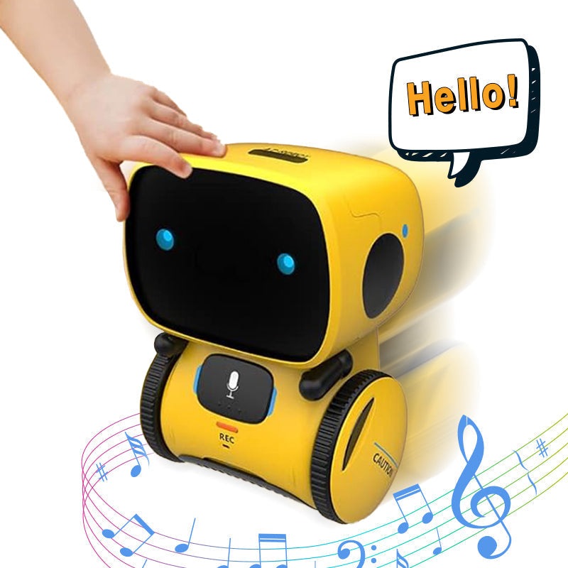 Robby the Robot interactive yellow toy with voice recognition and educational features for kids